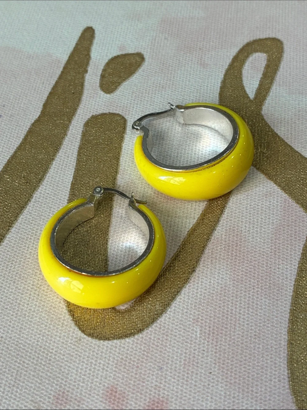 Yellow Enamel Hoop Earrings - Women Jewelry